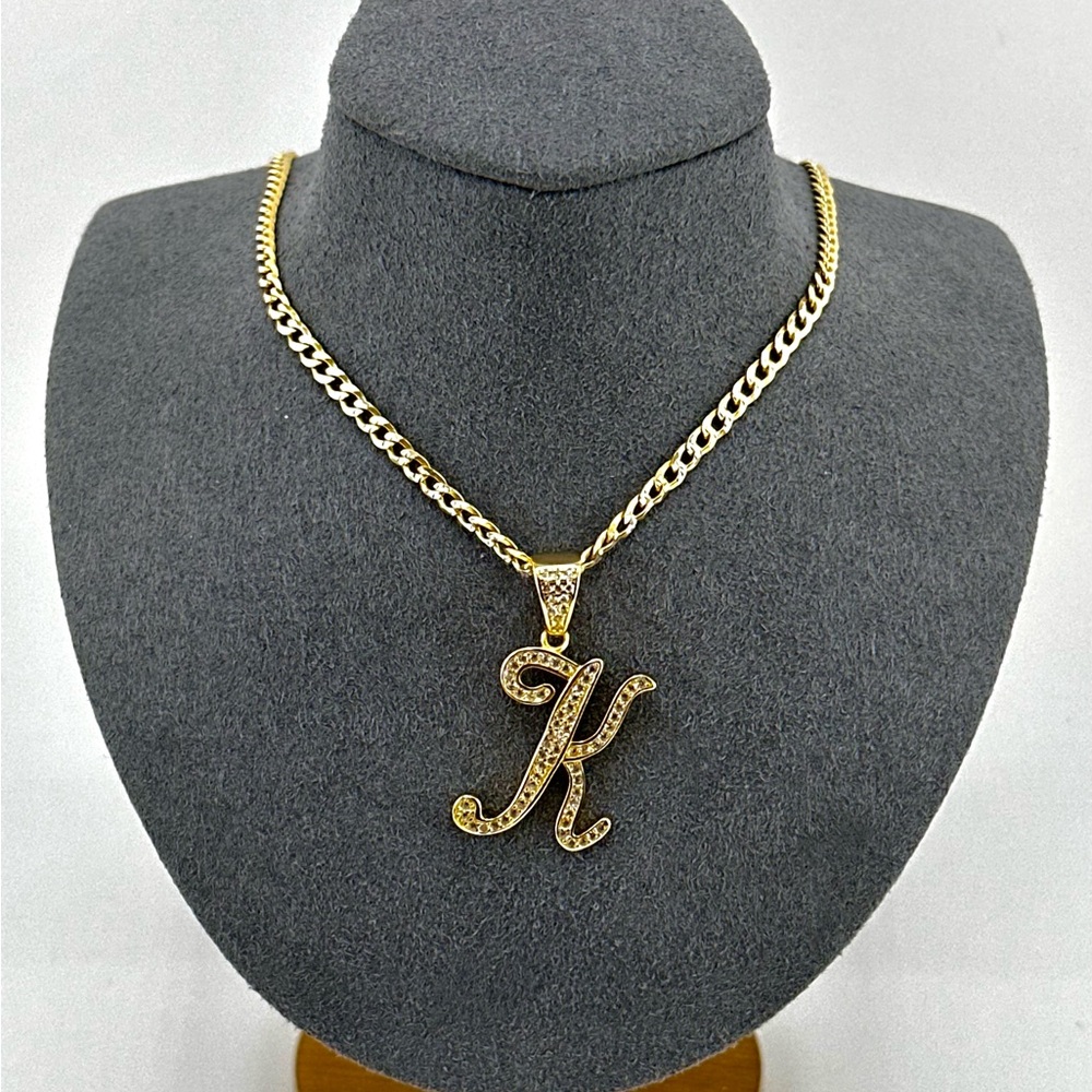18K Gold Plated over 925 Solid Italian Sterling Silver "K" Letter Necklace